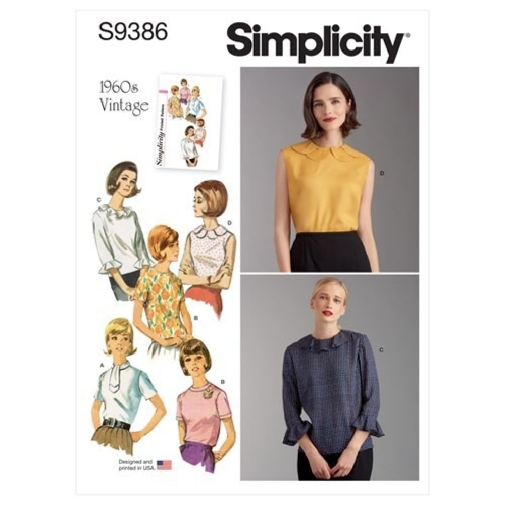 Simplicity 1960's Vintage Misses' Set of Blouses S9386 Size U5 (16 - 24)